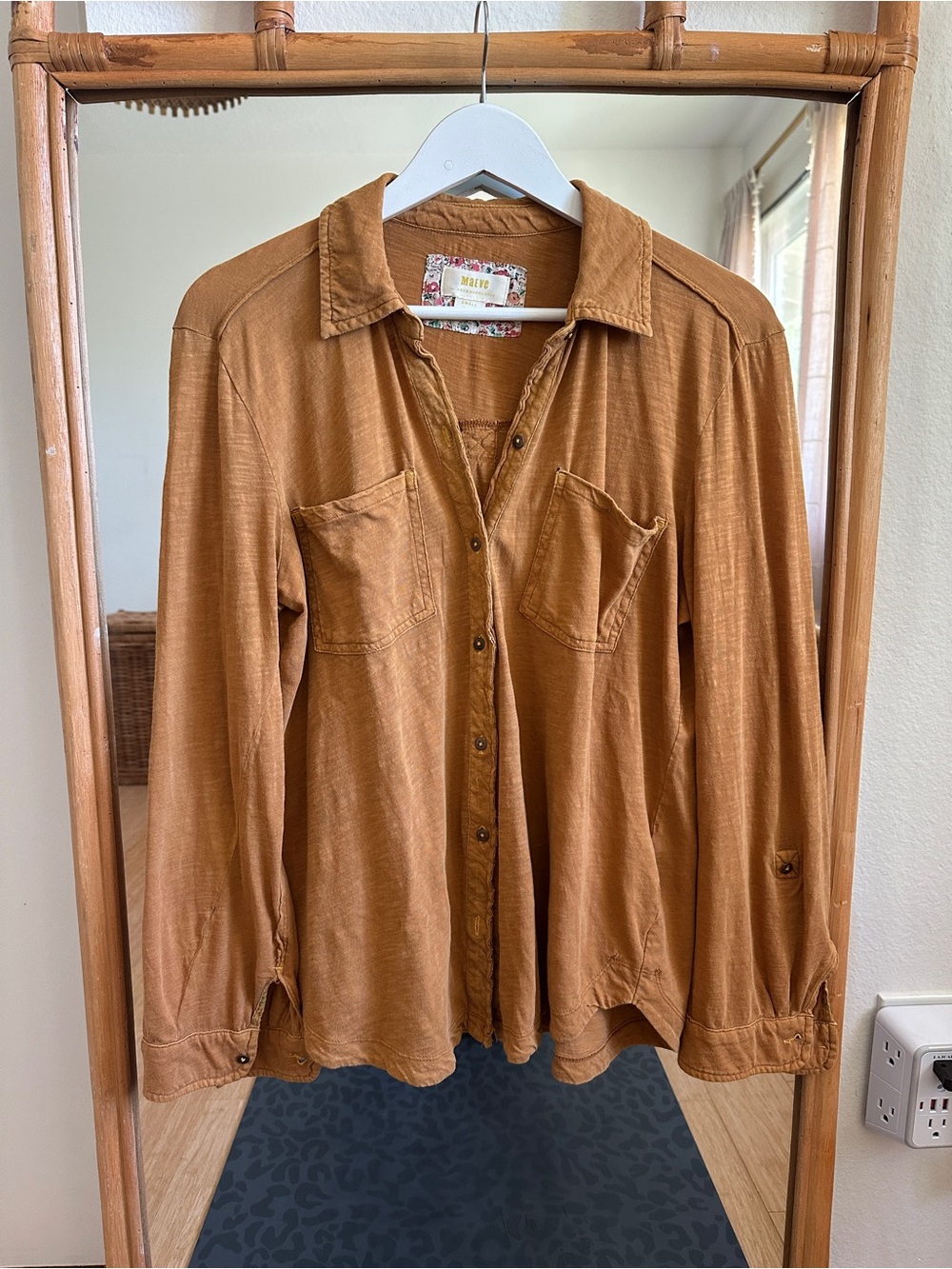 Anthropologie Button-Front Long Sleeve Shirt in Rust